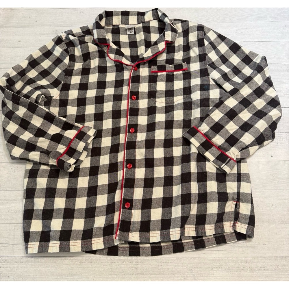 Hanna Andersson black and white checkered flannel pajama top adult XL